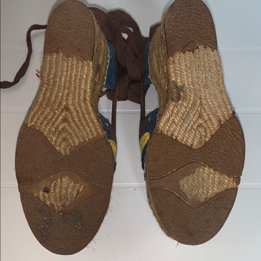 Vintage 70s Platform Espadrille Sandals Wrap Sandals Lace Up Sandal Size 5 1/2 - Picture 4 of 8